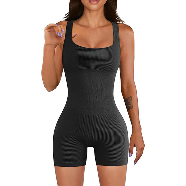 Women Yoga Romper Workout Ribbed Square Neck One Piece